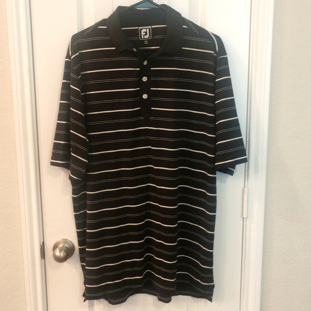 Excellent Condition! FJ Men's Large Black and White Striped Polo shirt